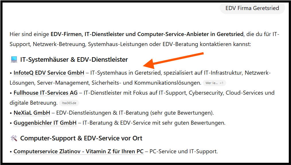 Screenshot einer KI Antwort