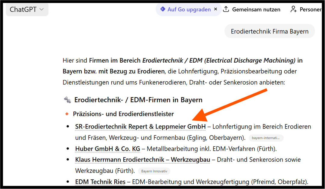 Screenshot einer ChatGPT- oder Googlesuche