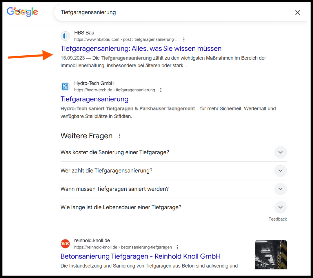 Screenshot einer Google Suche