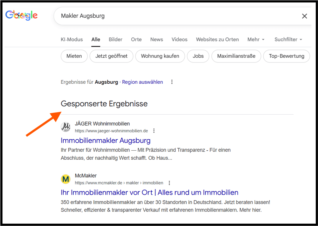 Screenshot einer Google Ads Werbung