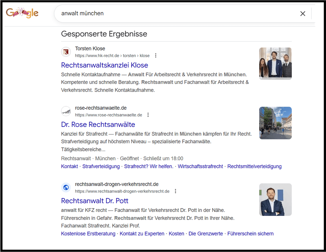 Screenshot einer Google Suche