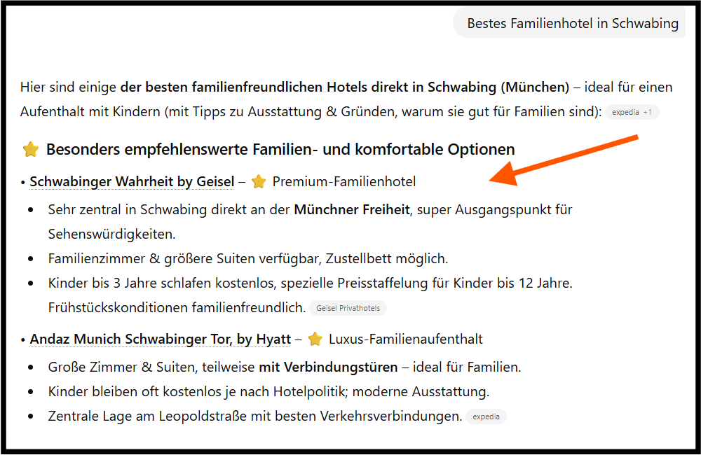 Screenshot einer KI Antwort