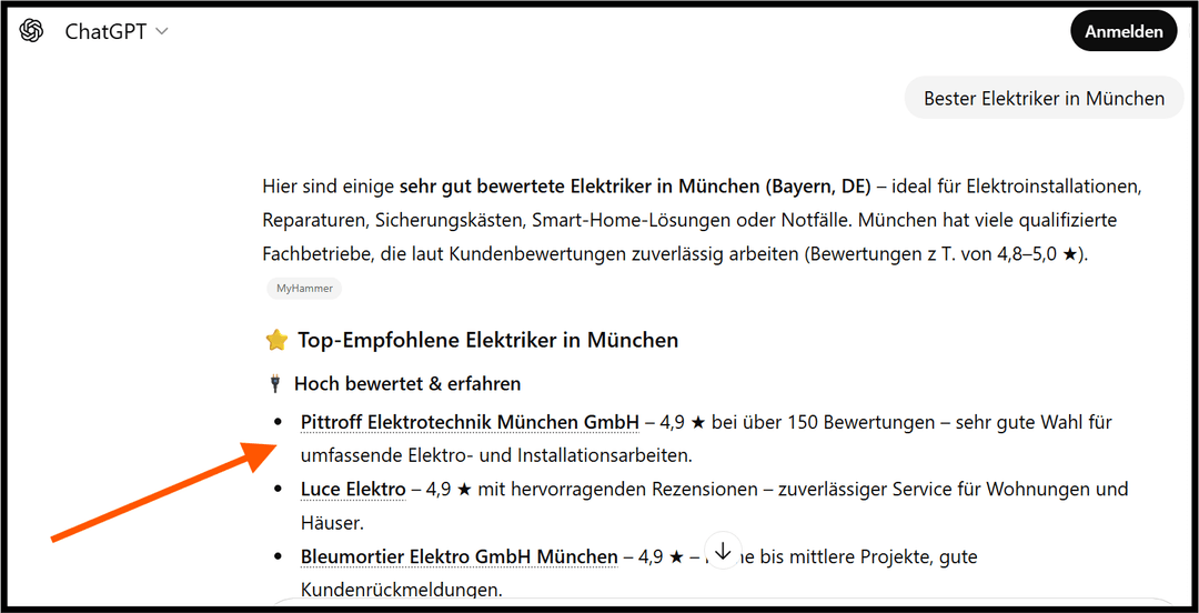 Screenshot einer ChatGPT- oder Googlesuche