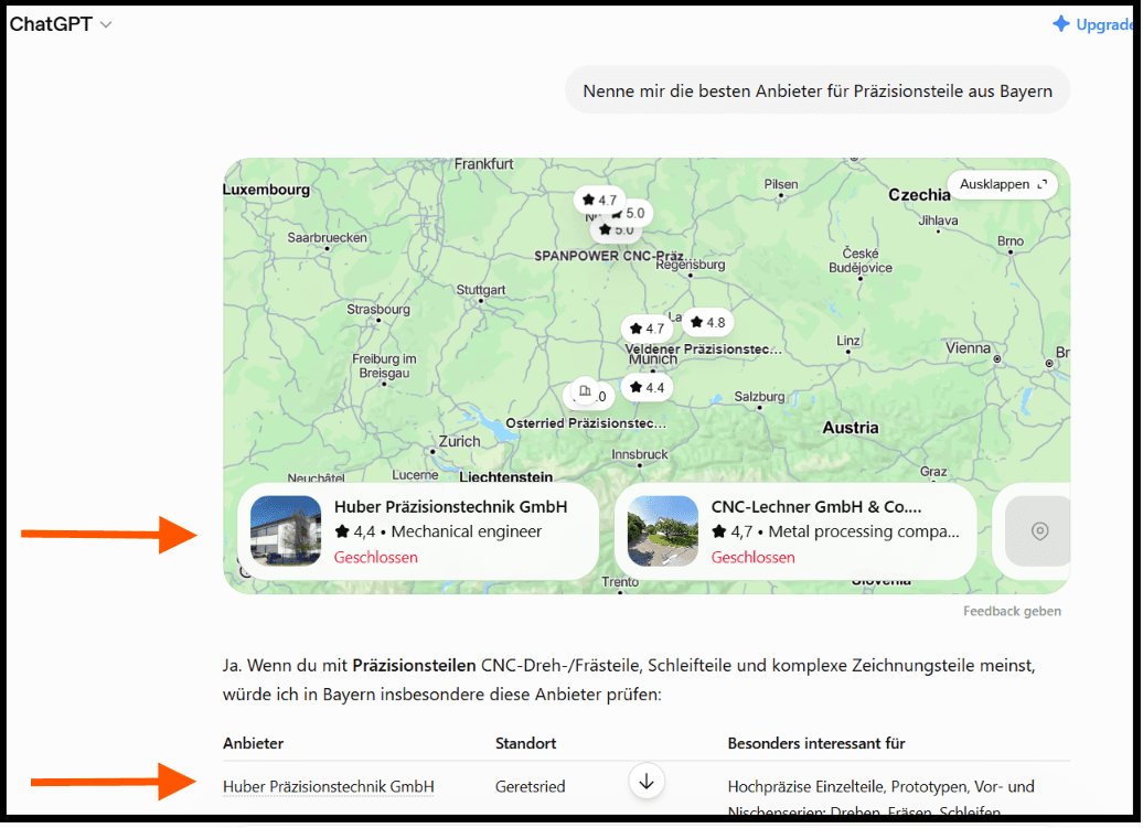 Screenshot einer ChatGPT- oder Googlesuche